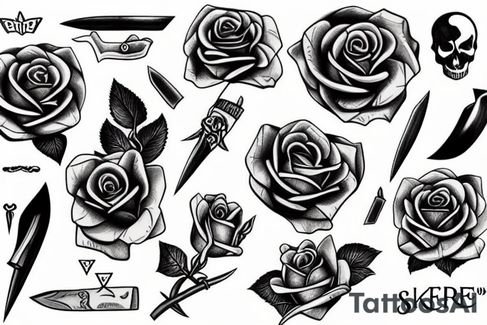 rose knife tattoo idea