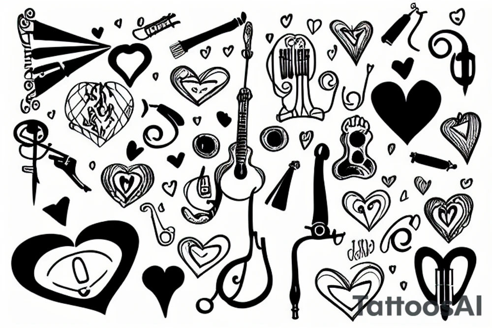 HEART WITH INSTRUMENTS tattoo idea