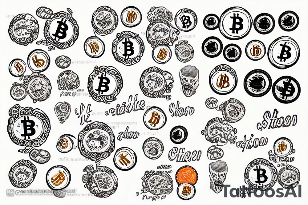 Bitcoin with altcoins at fire tattoo idea