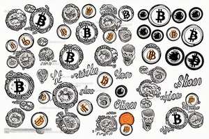 Bitcoin with altcoins at fire tattoo idea