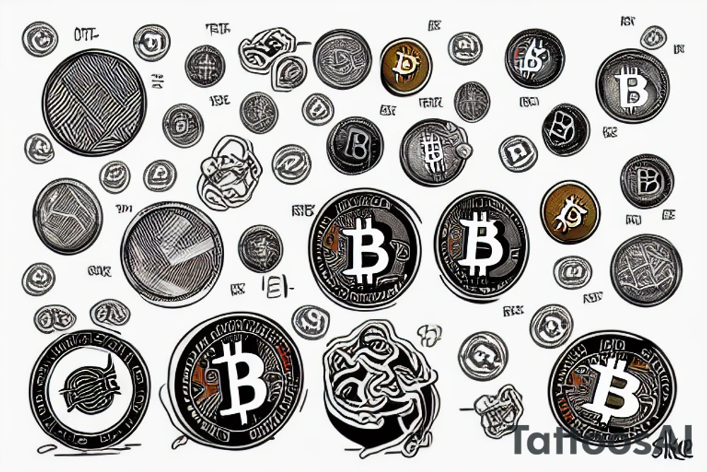 Bitcoin with altcoins at fire tattoo idea