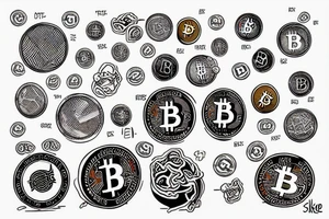 Bitcoin with altcoins at fire tattoo idea
