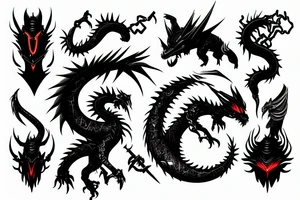 Cyber punk dragon with fire sword tattoo idea