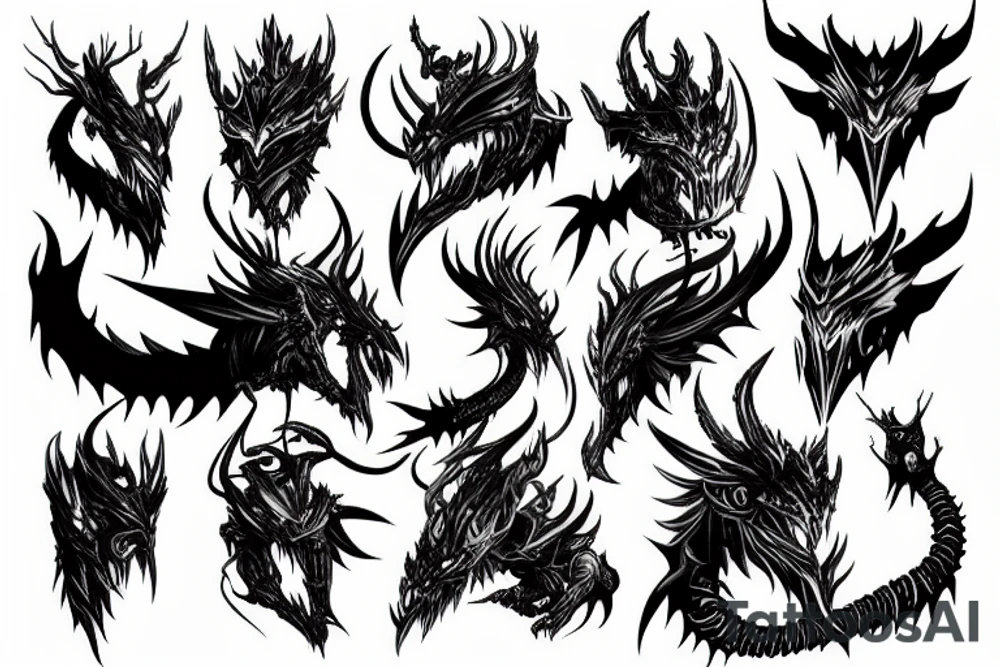Cyber punk dragon with fire sword tattoo idea