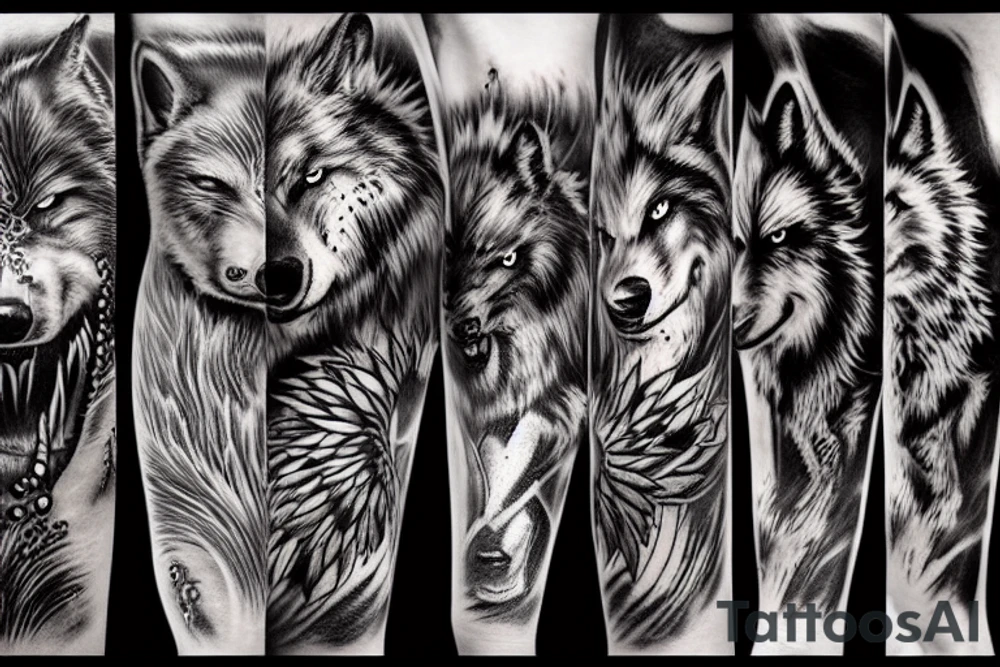 Cyber punk wolf on sea of fire tattoo idea