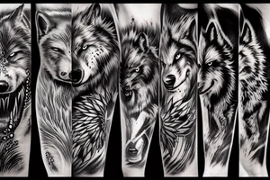 Cyber punk wolf on sea of fire tattoo idea