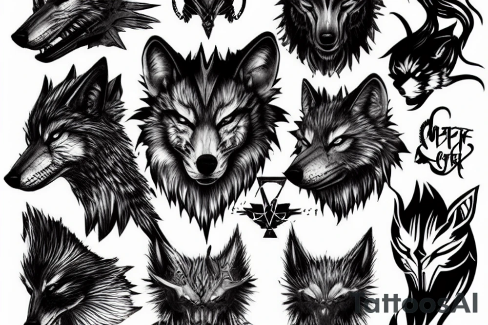 Cyber punk wolf on sea of fire tattoo idea