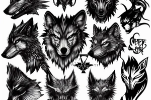 Cyber punk wolf on sea of fire tattoo idea