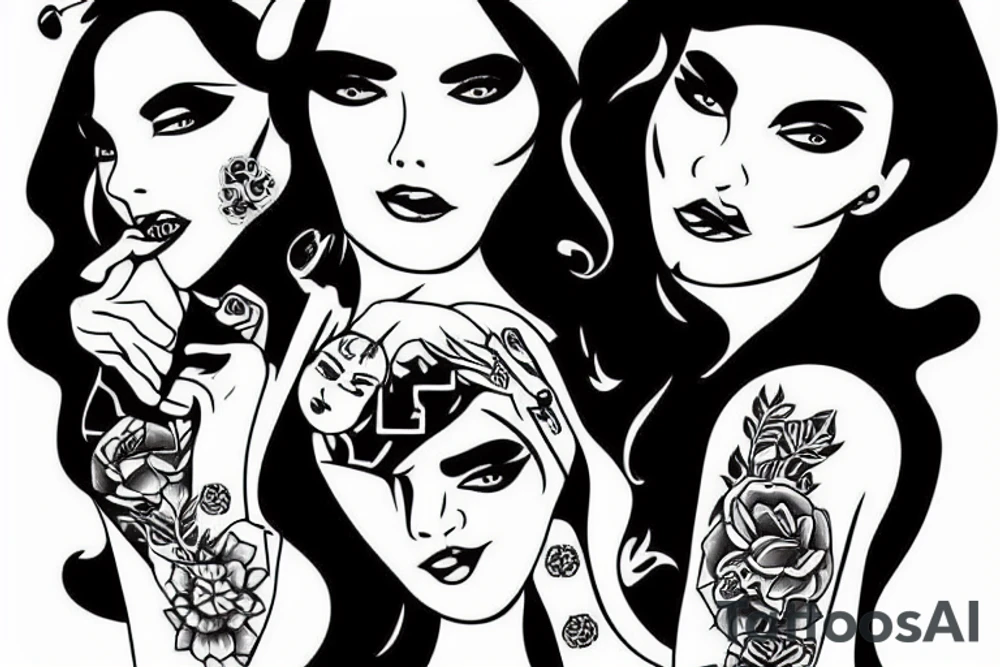 4 girls playing poker tattoo idea