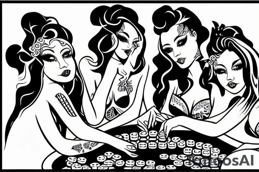 4 girls playing poker tattoo idea