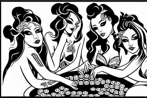 4 girls playing poker tattoo idea
