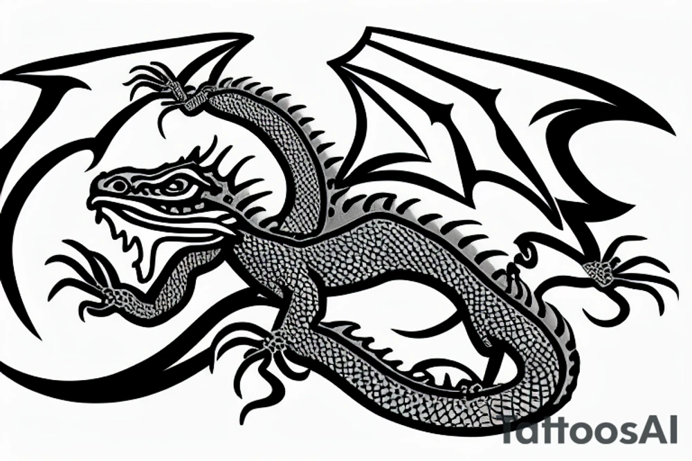 a friendly dragon that is a cross between dragon and iguana tattoo idea