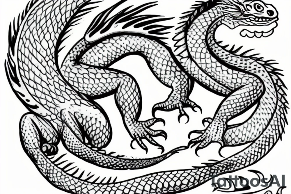 a friendly dragon that is a cross between dragon and iguana tattoo idea