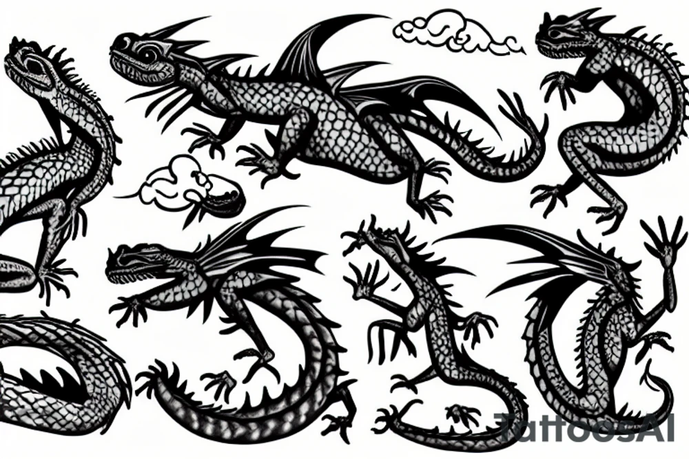 a friendly dragon that is a cross between dragon and iguana tattoo idea