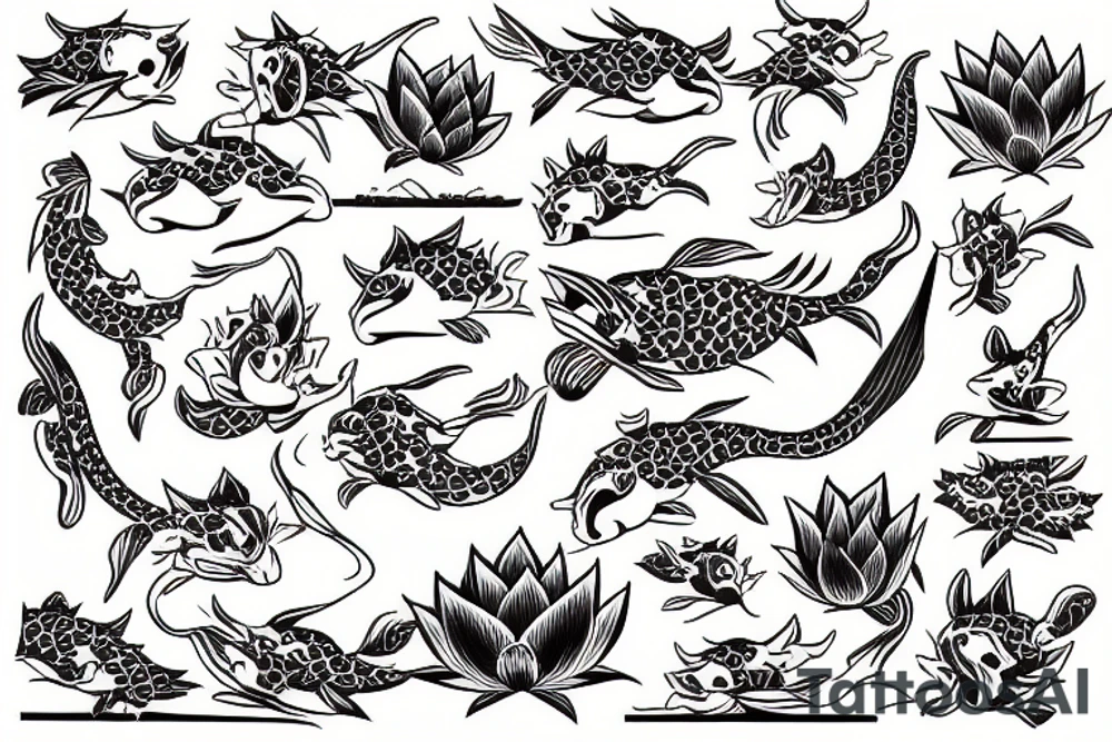 Samurai koi lotus tattoo idea