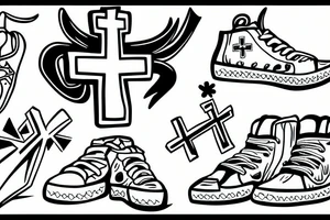 Goat with an inverted cross in sneakers tattoo idea
