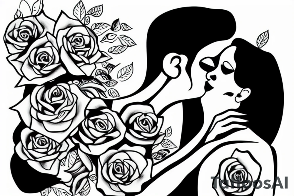 a woman kissing a man and binding them in love tattoo idea