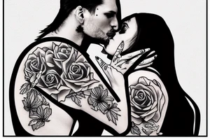 a woman kissing a man and binding them in love tattoo idea