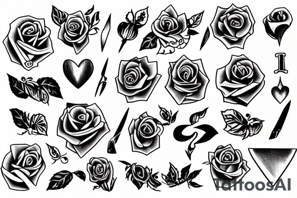 rose knife love tattoo idea