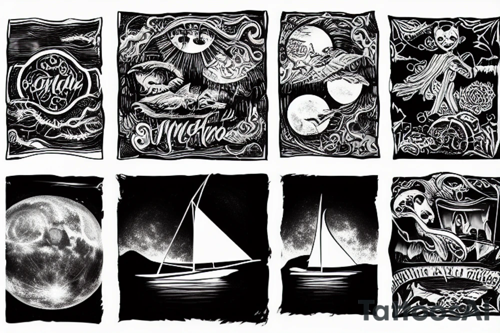 Sailing under full moon with reflection tattoo idea Sailing under full moon with reflection tattoo idea