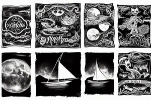 Sailing under full moon with reflection tattoo idea