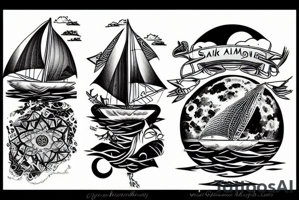 Sailing under full moon with reflection tattoo idea Sailing under full moon with reflection tattoo idea