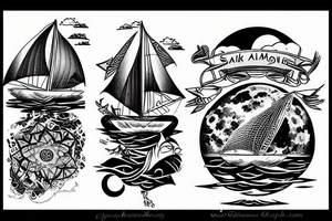Sailing under full moon with reflection tattoo idea