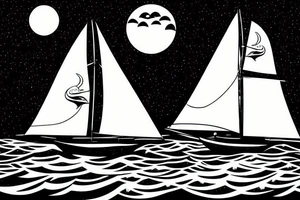 Sailing under full moon with reflection tattoo idea