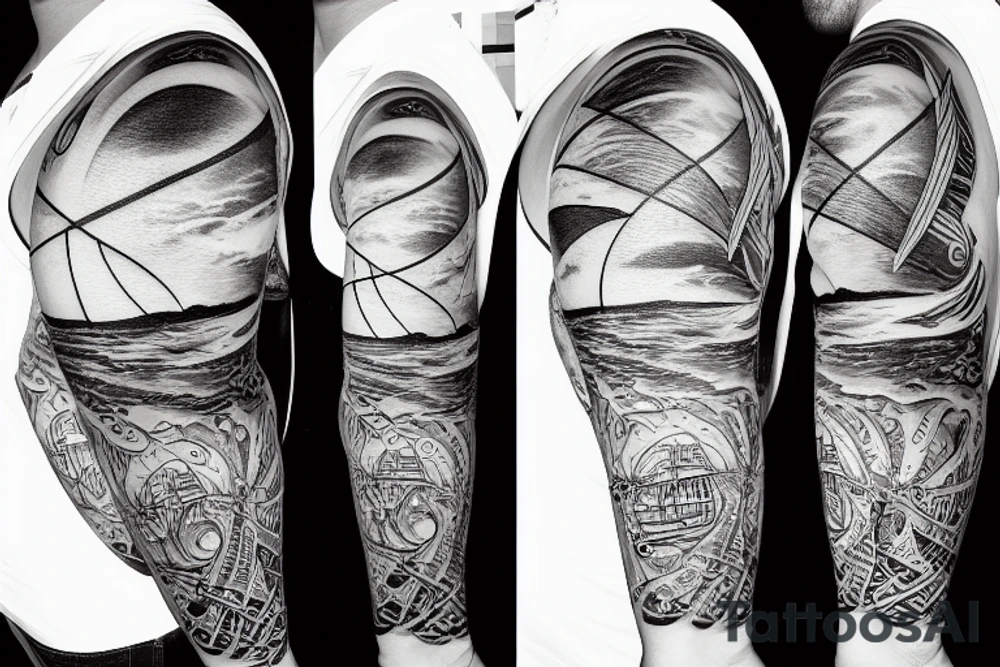 Sailing under full moon with reflection tattoo idea