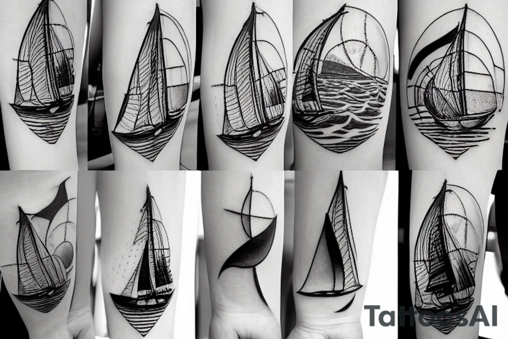 Sailing under full moon with reflection tattoo idea