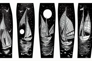 Sailing under full moon with reflection tattoo idea