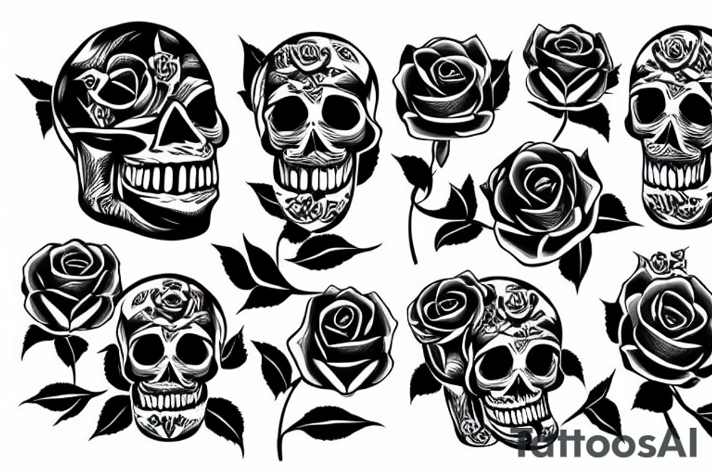 skull with roses tattoo idea