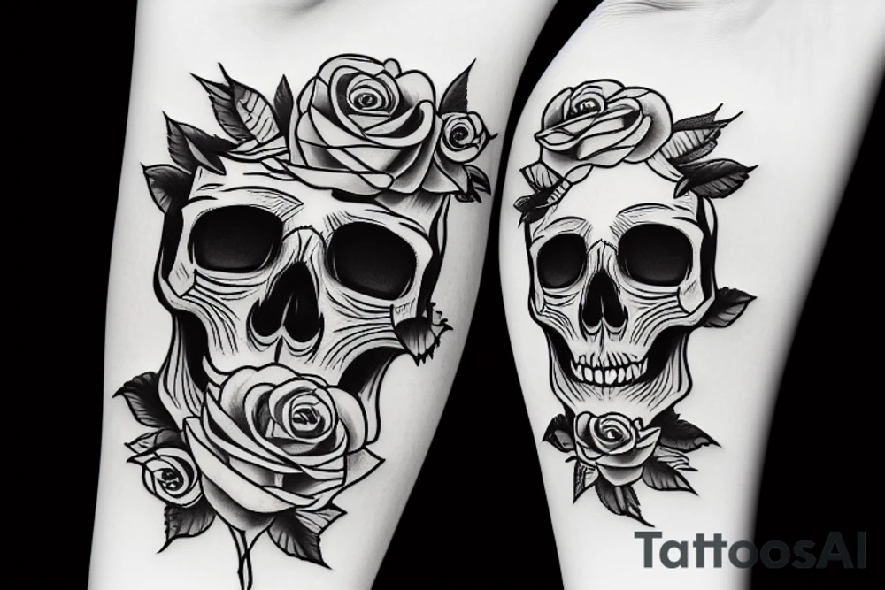 skull with roses tattoo idea