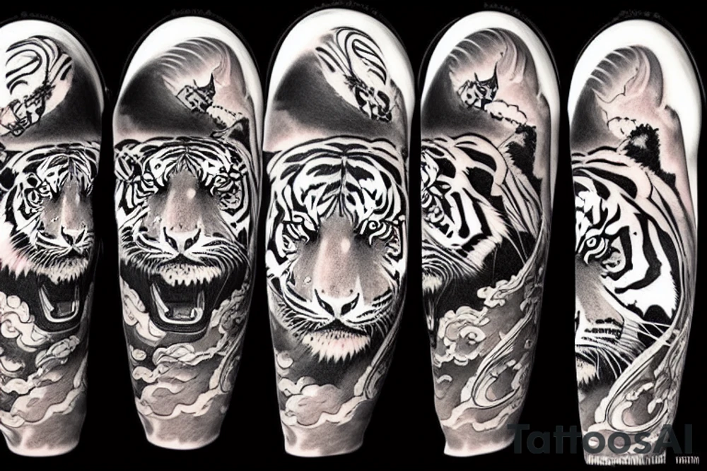 Moon, Tiger, japanese, meaningful, passionate, creativity and free mind tattoo idea