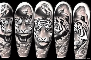 Moon, Tiger, japanese, meaningful, passionate, creativity and free mind tattoo idea