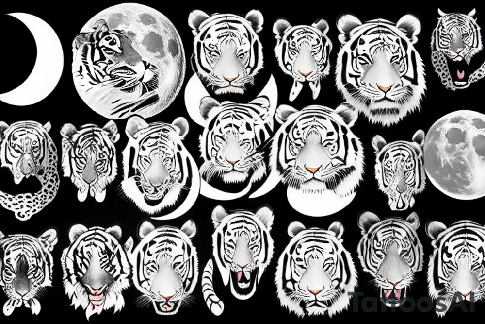 Moon, Tiger, japanese, meaningful, passionate, creativity and free mind tattoo idea
