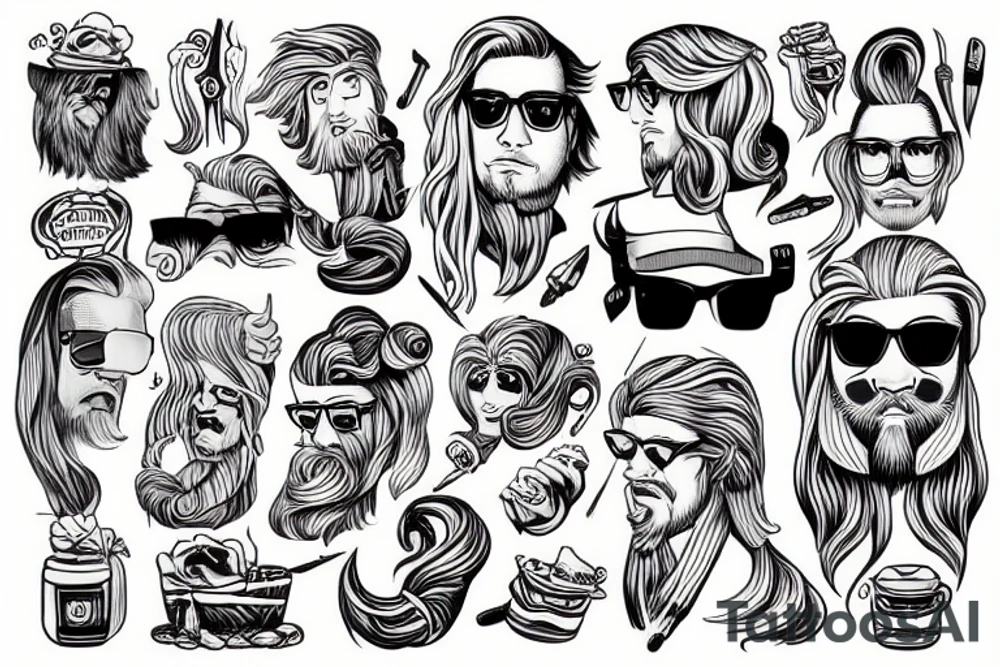 Man with long blond hair and glasses tattoo idea