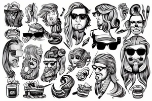 Man with long blond hair and glasses tattoo idea