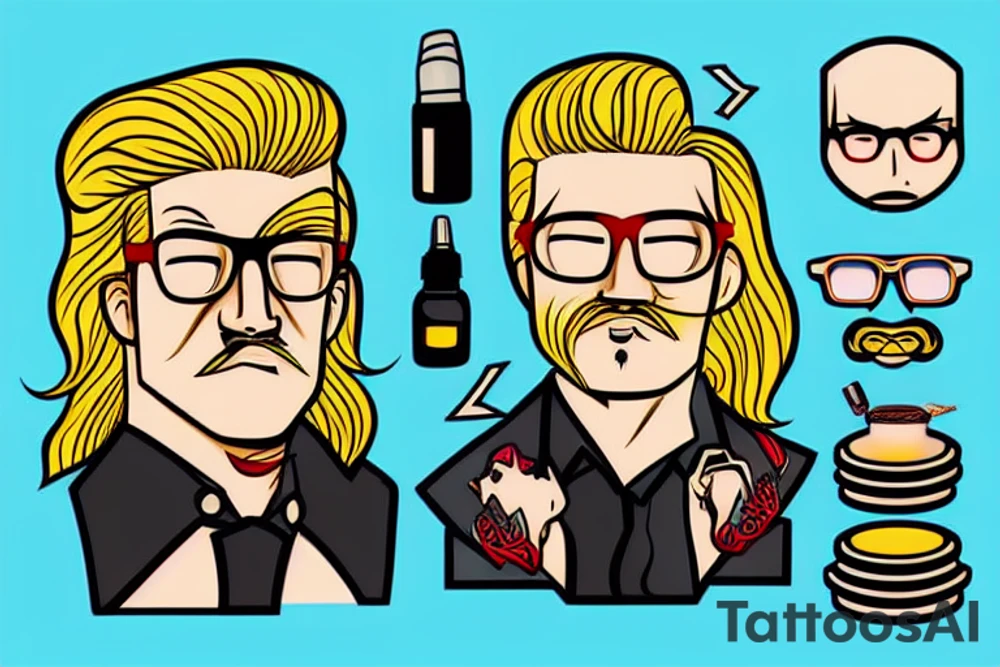 Man with long blond hair and glasses tattoo idea