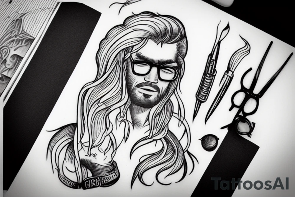 Man with long blond hair and glasses tattoo idea