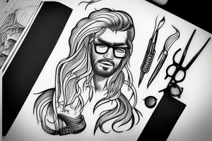 Man with long blond hair and glasses tattoo idea