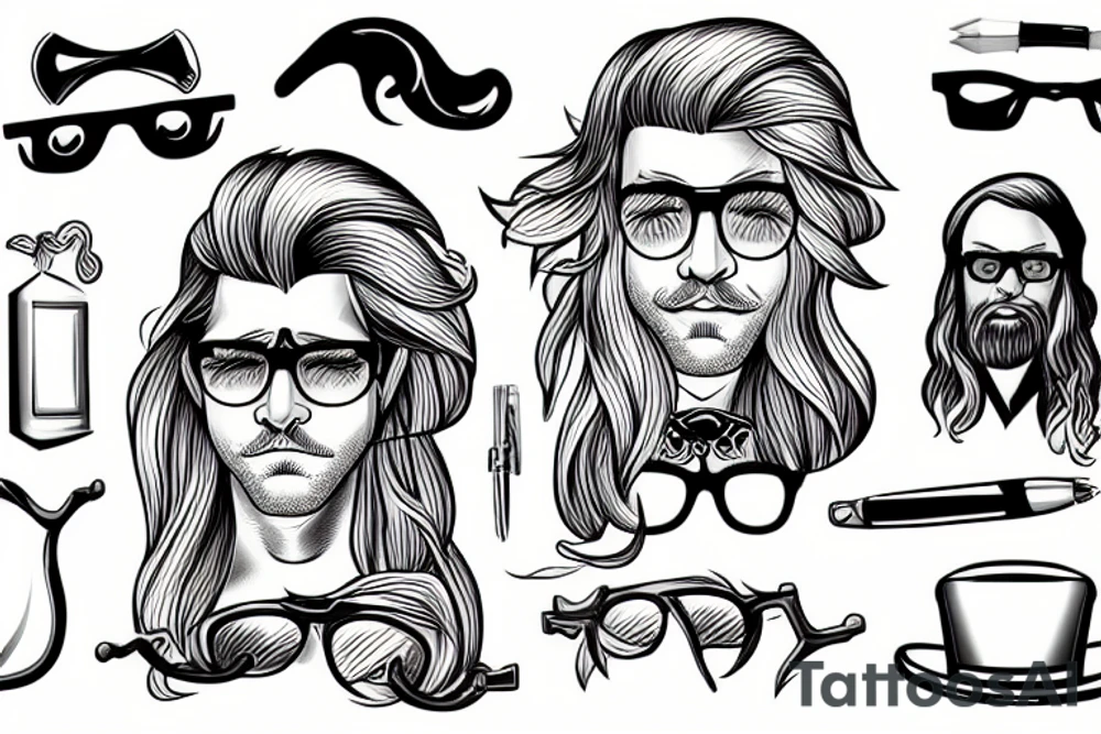 Man with long blond hair and glasses tattoo idea
