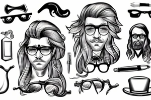 Man with long blond hair and glasses tattoo idea