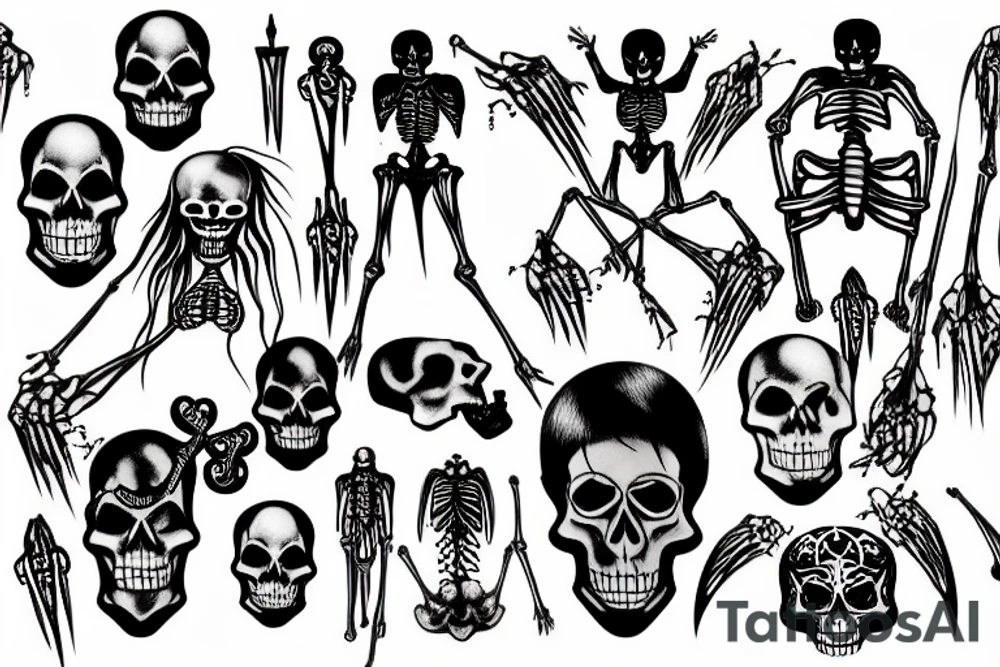 Skeleton electricity black metal tattoo idea