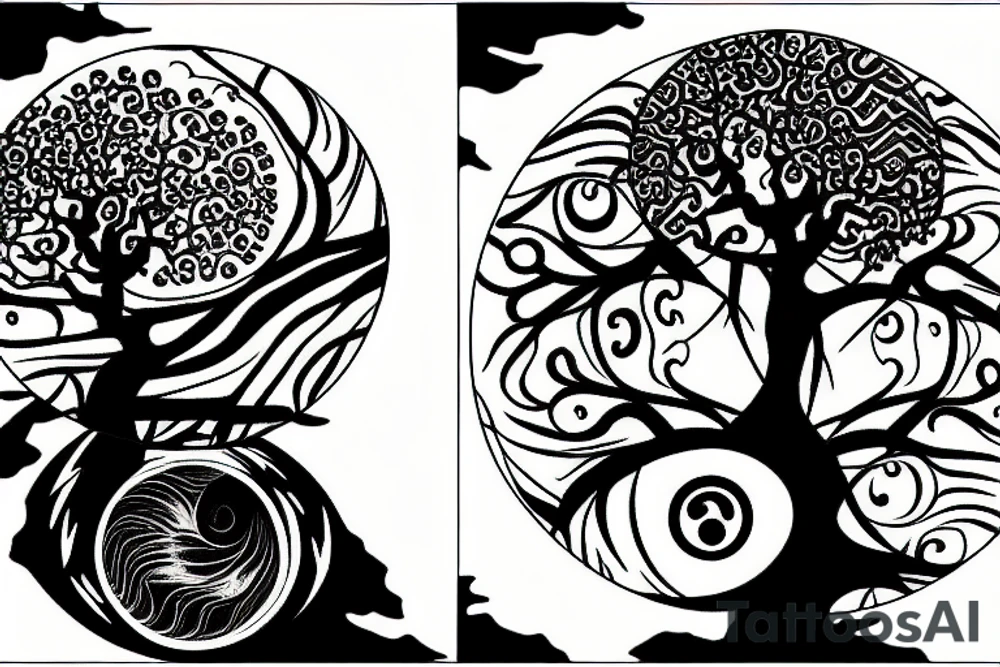 tree with the yin yang center of the trunk tattoo idea