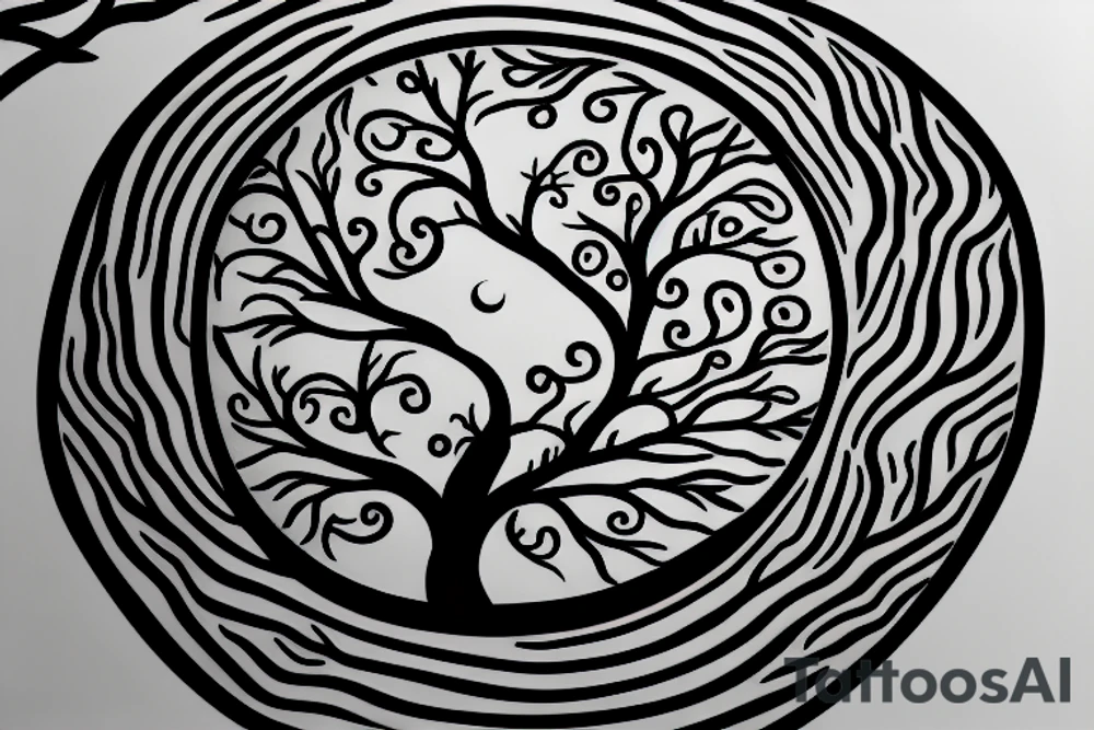 tree with the yin yang center of the trunk tattoo idea