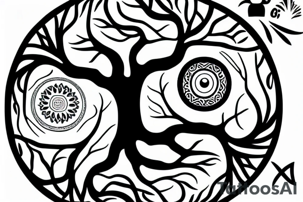 tree with the yin yang center of the trunk tattoo idea