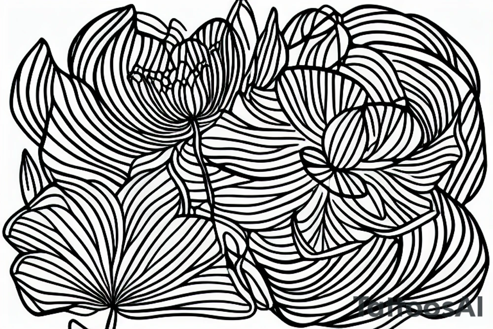 A delicate, thin lined lotus flower in minimalist style with dots tattoo idea