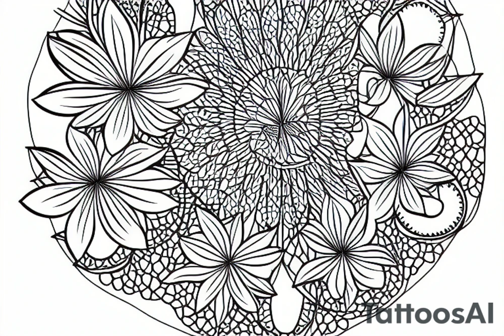 A delicate, thin lined lotus flower in minimalist style with dots tattoo idea