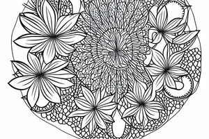 A delicate, thin lined lotus flower in minimalist style with dots tattoo idea